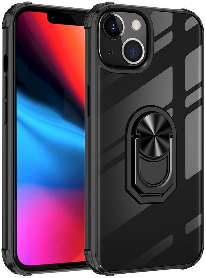 Apple iPhone 13 Hoesje Hybride Kickstand Back Cover Transparant/Zwart afbeelding 1