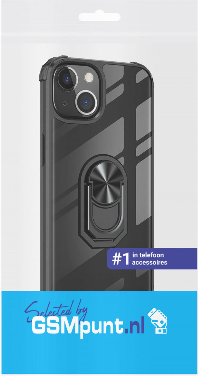Apple iPhone 13 Hoesje Hybride Kickstand Back Cover Transparant/Zwart afbeelding 2