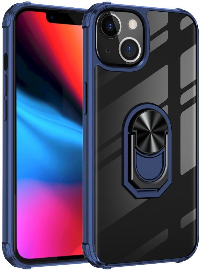Apple iPhone 13 Hoesje Hybride Kickstand Back Cover Transparant/Blauw afbeelding 1