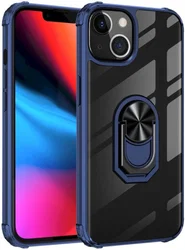 Apple iPhone 13 Hoesje Hybride Kickstand Back Cover Transparant/Blauw afbeelding