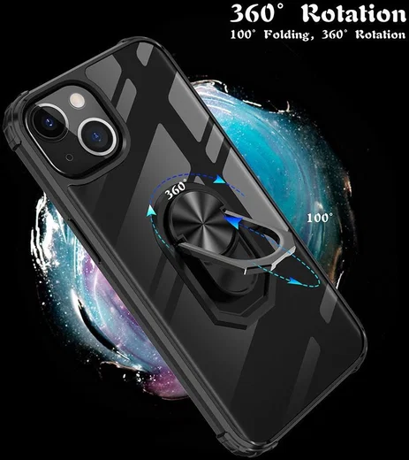 Apple iPhone 13 Hoesje Hybride Kickstand Back Cover Transparant/Blauw afbeelding 7