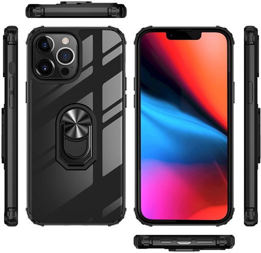 Apple iPhone 13 Pro Hoesje Hybride Kickstand Cover Transparant/Zwart afbeelding 10