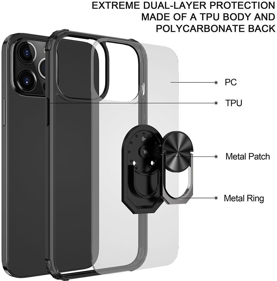 Apple iPhone 13 Pro Hoesje Hybride Kickstand Cover Transparant/Zwart afbeelding 8