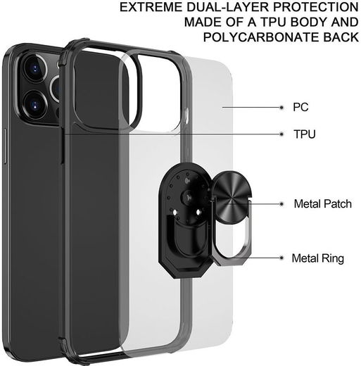 Apple iPhone 13 Pro Hoesje Hybride Kickstand Cover Transparant/Zwart afbeelding 8