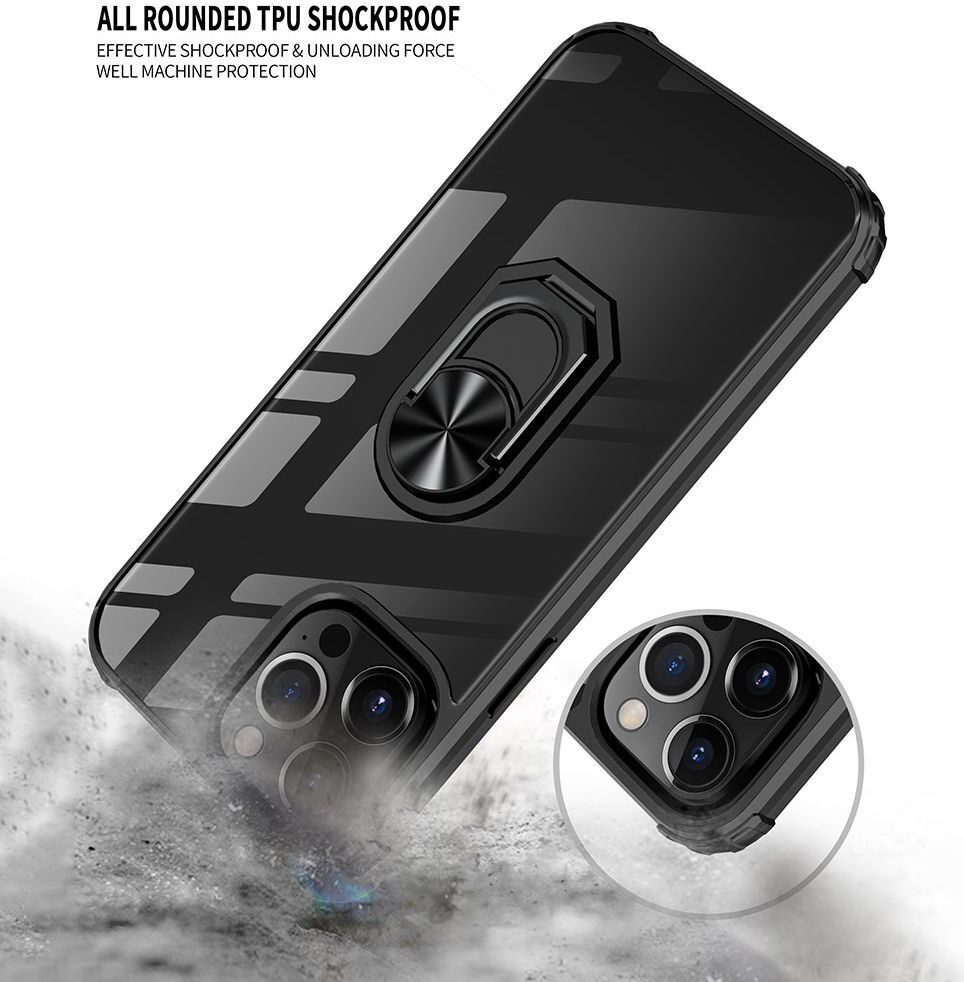 Apple iPhone 13 Pro Hoesje Hybride Kickstand Cover Transparant/Zwart afbeelding 4