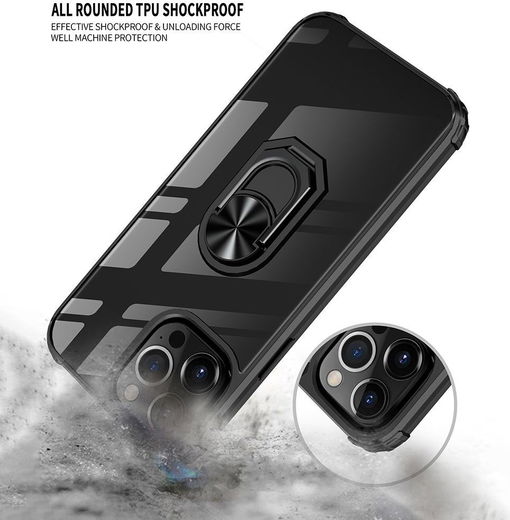 Apple iPhone 13 Pro Hoesje Hybride Kickstand Cover Transparant/Zwart afbeelding 4