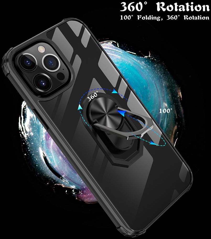 Apple iPhone 13 Pro Hoesje Hybride Kickstand Cover Transparant/Zwart afbeelding 7