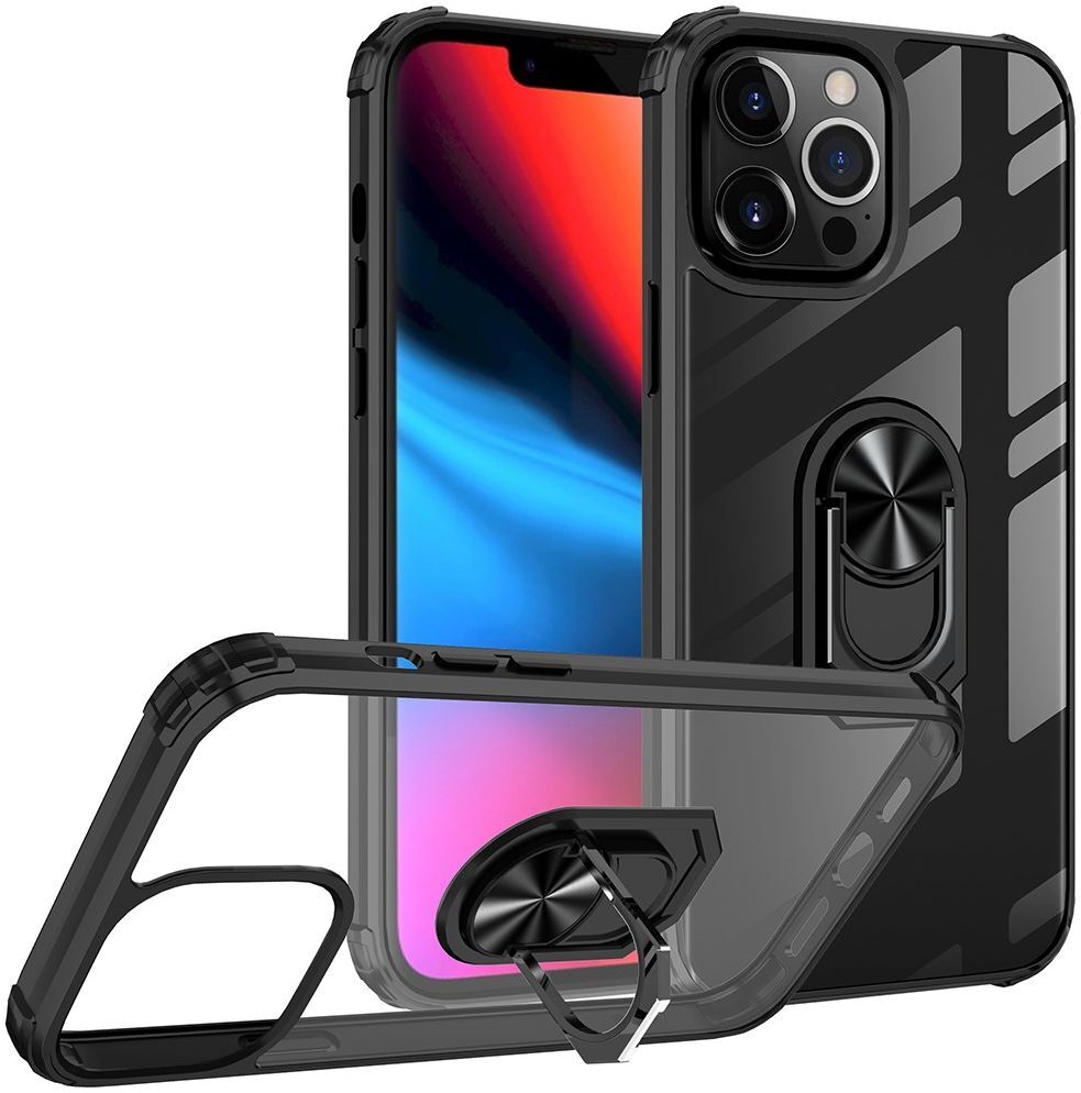 Apple iPhone 13 Pro Hoesje Hybride Kickstand Cover Transparant/Zwart afbeelding 3