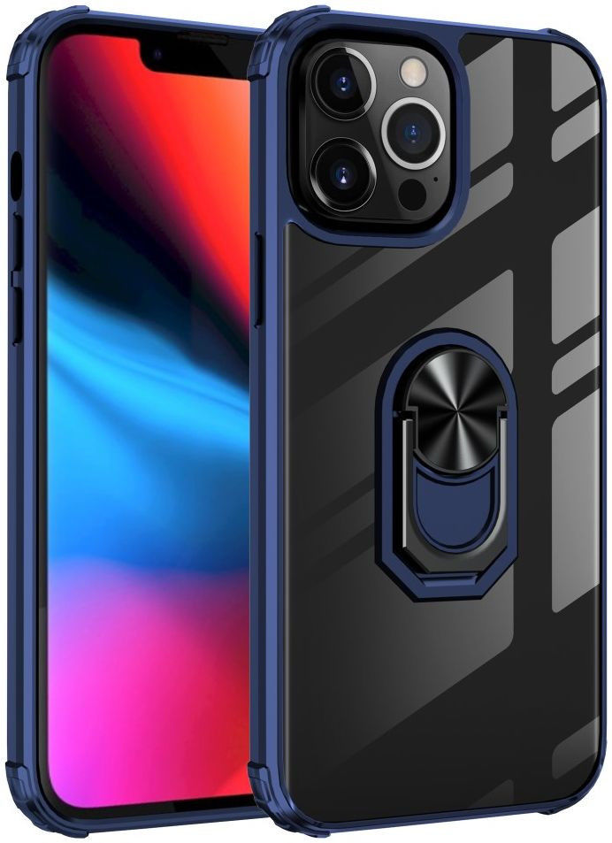 Apple iPhone 13 Pro Max Hoesje Hybride Kickstand Transparant/Blauw afbeelding 1