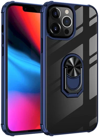 Apple iPhone 13 Pro Max Hoesje Hybride Kickstand Transparant/Blauw afbeelding 1