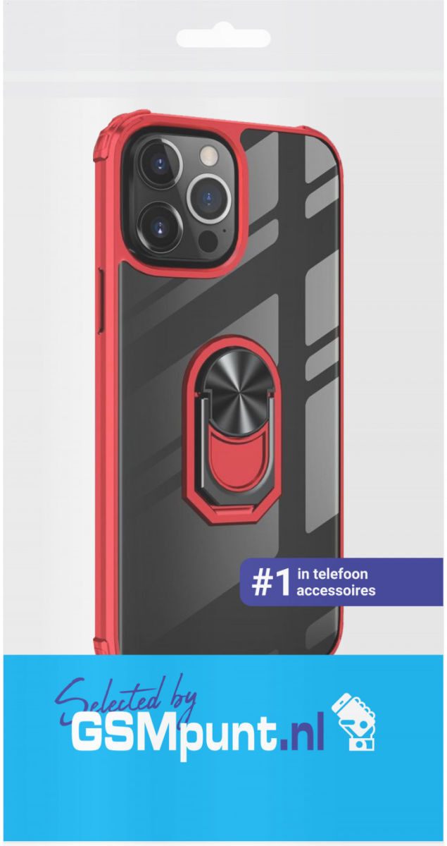 Apple iPhone 13 Pro Max Hoesje Hybride Kickstand Transparant/Rood afbeelding 2