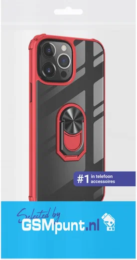 Apple iPhone 13 Pro Max Hoesje Hybride Kickstand Transparant/Rood afbeelding 2