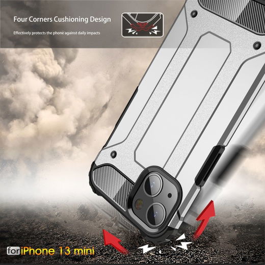 Apple iPhone 13 Mini Hoesje Shock Proof Hybride Back Cover Zilver afbeelding 5