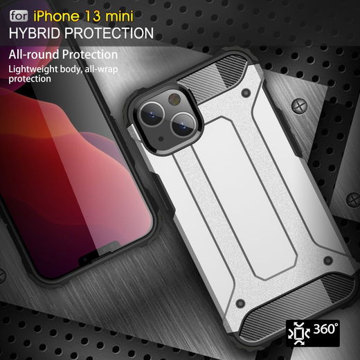 Apple iPhone 13 Mini Hoesje Shock Proof Hybride Back Cover Zilver afbeelding 7