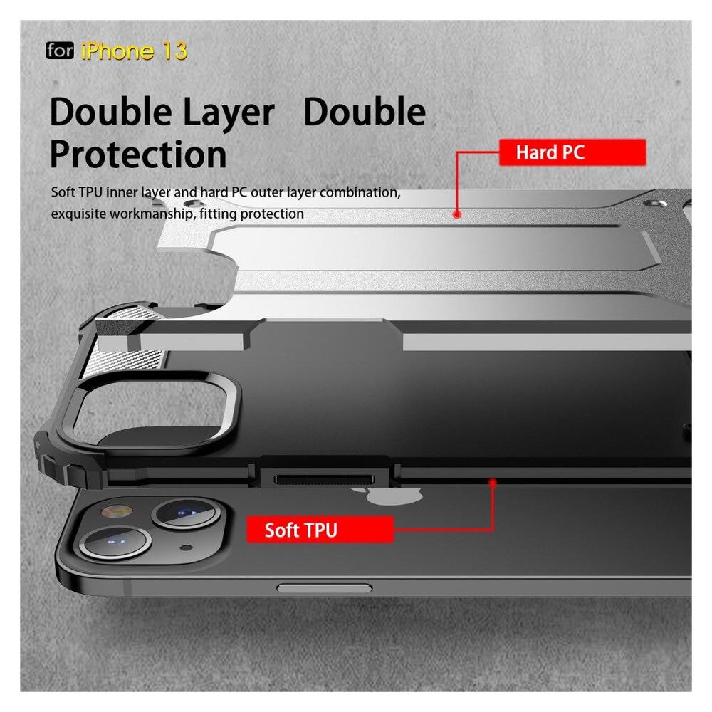 Apple iPhone 13 Hoesje Shock Proof Hybride Back Cover Zwart afbeelding 4