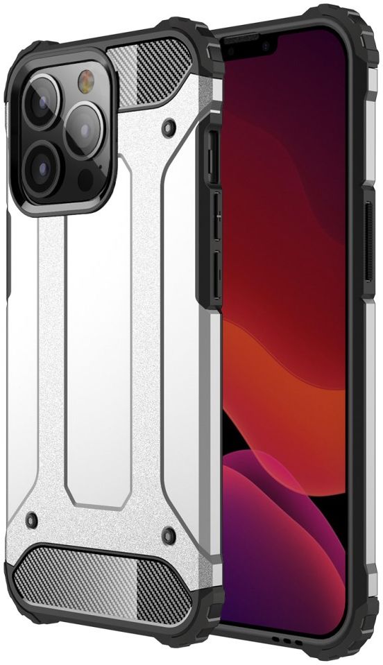 Apple iPhone 13 Pro Hoesje Shock Proof Hybride Back Cover Zilver afbeelding 1