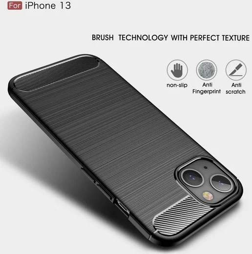 Apple iPhone 13 Hoesje Geborsteld TPU Flexibele Back Cover Zwart afbeelding 10