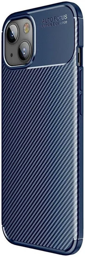 Apple iPhone 13 Mini Hoesje Siliconen Carbon TPU Back Cover Blauw afbeelding 1