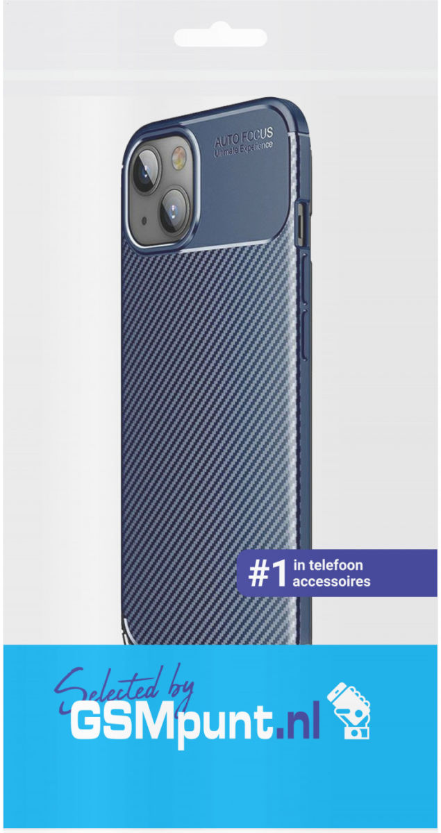 Apple iPhone 13 Mini Hoesje Siliconen Carbon TPU Back Cover Blauw afbeelding 4
