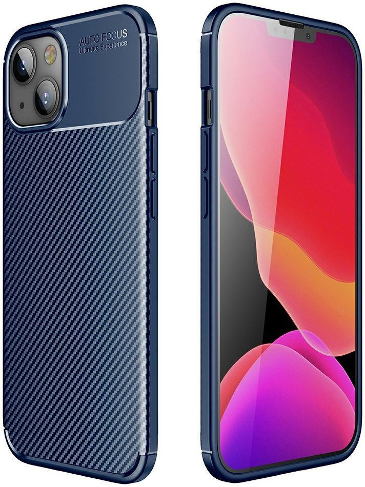 Apple iPhone 13 Mini Hoesje Siliconen Carbon TPU Back Cover Blauw afbeelding 5