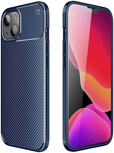 Apple iPhone 13 Mini Hoesje Siliconen Carbon TPU Back Cover Blauw afbeelding 5