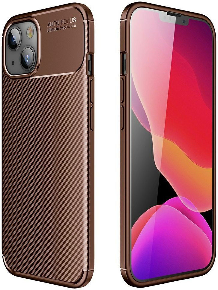 Apple iPhone 13 Mini Hoesje Siliconen Carbon TPU Back Cover Bruin afbeelding 5