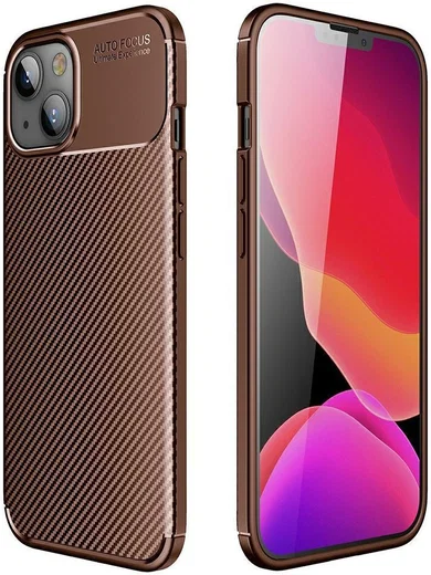 Apple iPhone 13 Mini Hoesje Siliconen Carbon TPU Back Cover Bruin afbeelding 5