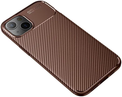 Apple iPhone 13 Mini Hoesje Siliconen Carbon TPU Back Cover Bruin afbeelding 6