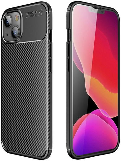 Apple iPhone 13 Hoesje Siliconen Carbon TPU Back Cover Zwart afbeelding 5