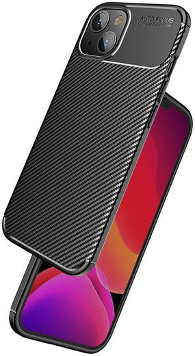 Apple iPhone 13 Hoesje Siliconen Carbon TPU Back Cover Zwart afbeelding 7