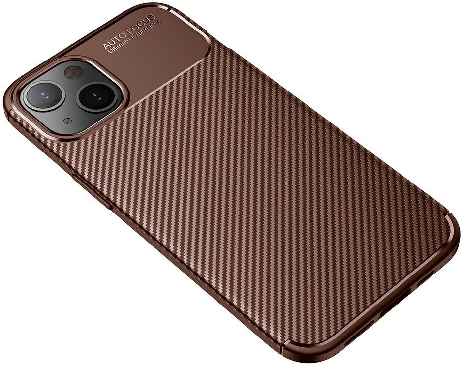 Apple iPhone 13 Hoesje Siliconen Carbon TPU Back Cover Bruin afbeelding 2