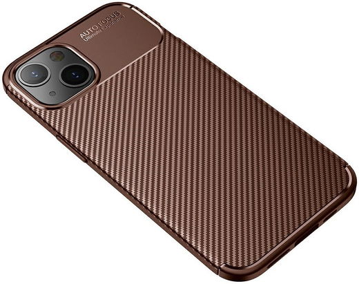 Apple iPhone 13 Hoesje Siliconen Carbon TPU Back Cover Bruin afbeelding 2