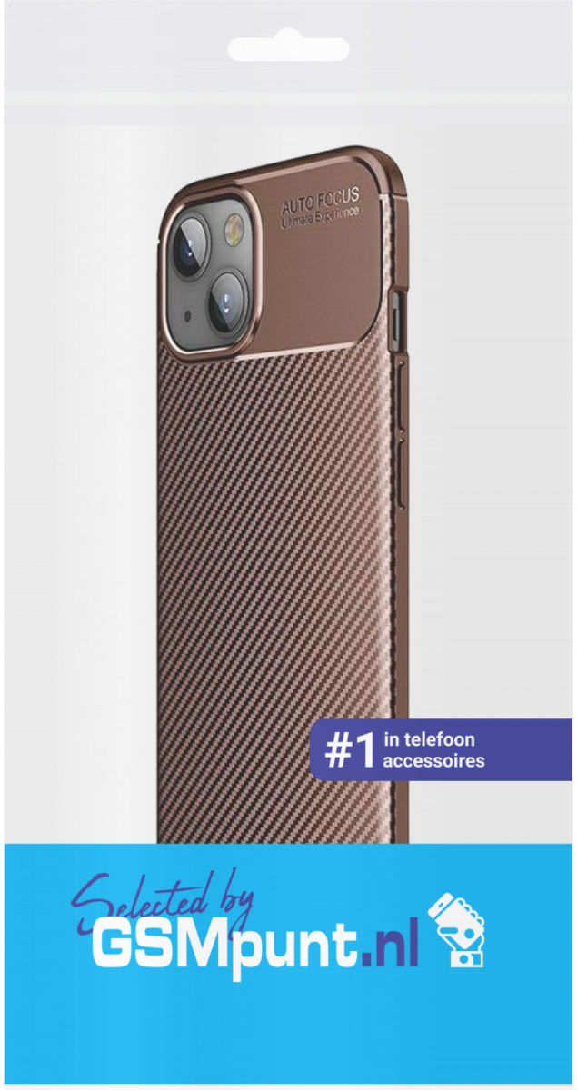 Apple iPhone 13 Hoesje Siliconen Carbon TPU Back Cover Bruin afbeelding 4
