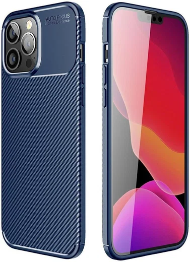 Apple iPhone 13 Pro Hoesje Siliconen Carbon TPU Back Cover Blauw afbeelding 5