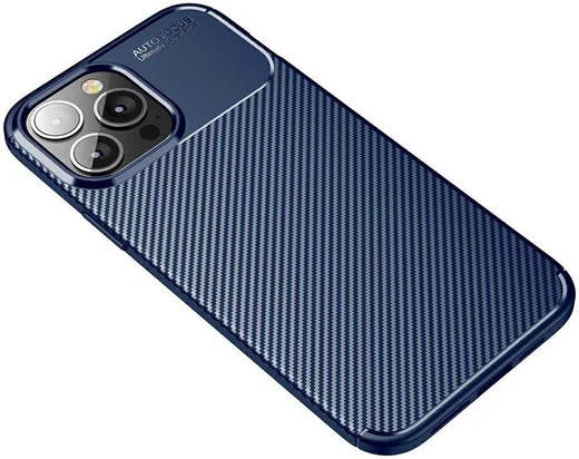 Apple iPhone 13 Pro Hoesje Siliconen Carbon TPU Back Cover Blauw afbeelding 6