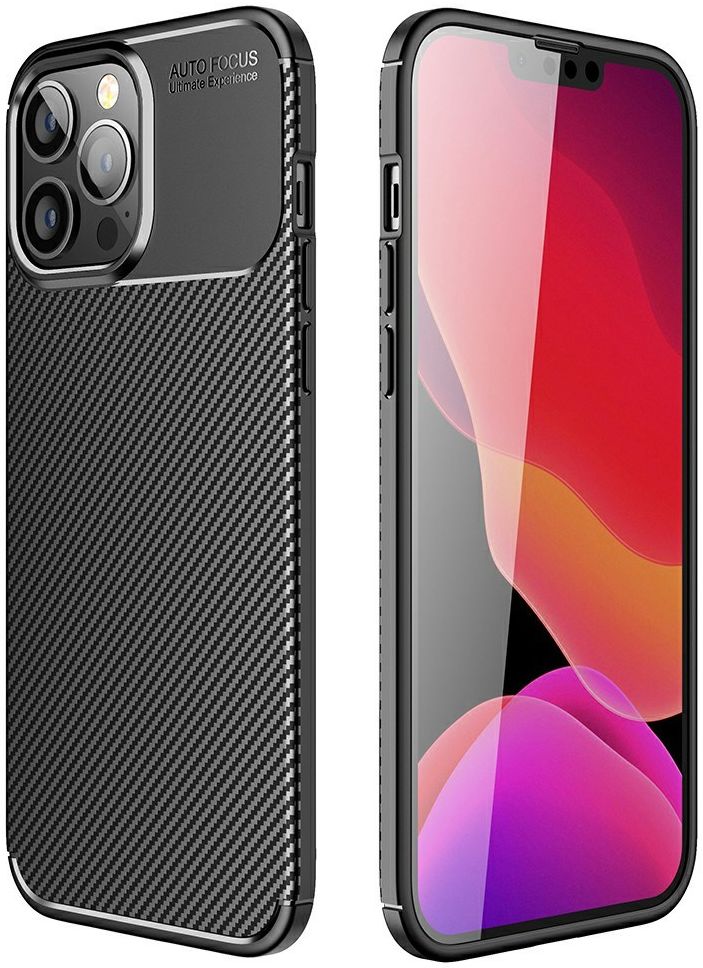 Apple iPhone 13 Pro Max Hoesje Siliconen Carbon TPU Back Cover Zwart afbeelding 4
