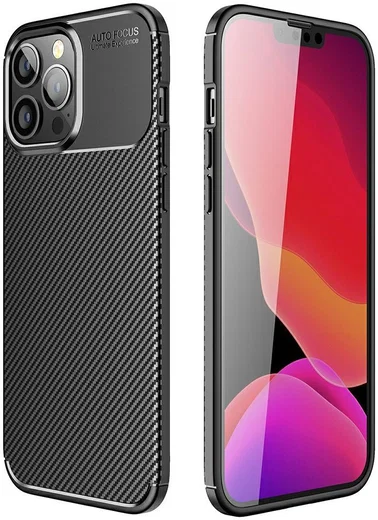 Apple iPhone 13 Pro Max Hoesje Siliconen Carbon TPU Back Cover Zwart afbeelding 4