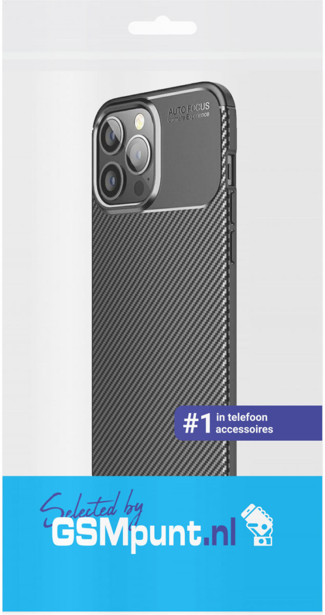 Apple iPhone 13 Pro Max Hoesje Siliconen Carbon TPU Back Cover Zwart afbeelding 2