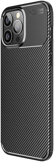 Apple iPhone 13 Pro Max Hoesje Siliconen Carbon TPU Back Cover Zwart afbeelding 1