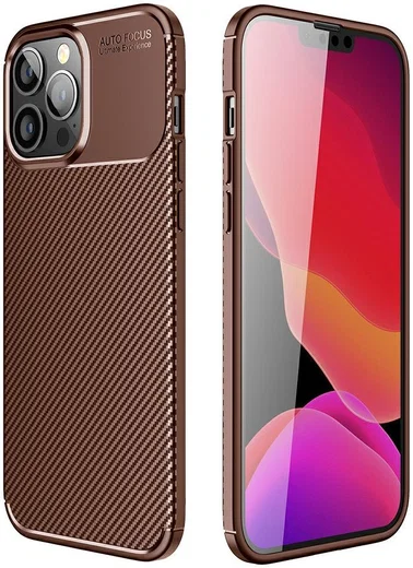 Apple iPhone 13 Pro Max Hoesje Siliconen Carbon TPU Back Cover Bruin afbeelding 4