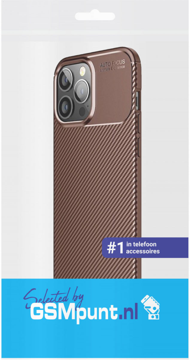 Apple iPhone 13 Pro Max Hoesje Siliconen Carbon TPU Back Cover Bruin afbeelding 2