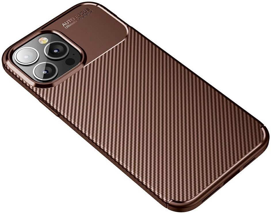 Apple iPhone 13 Pro Max Hoesje Siliconen Carbon TPU Back Cover Bruin afbeelding 6