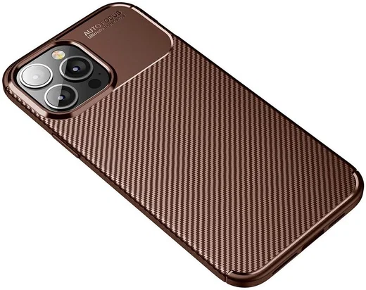 Apple iPhone 13 Pro Max Hoesje Siliconen Carbon TPU Back Cover Bruin afbeelding 6