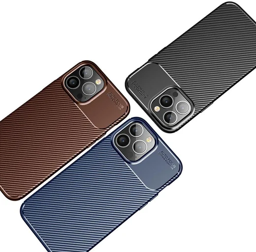 Apple iPhone 13 Pro Max Hoesje Siliconen Carbon TPU Back Cover Bruin afbeelding 12