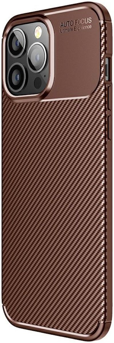 Apple iPhone 13 Pro Max Hoesje Siliconen Carbon TPU Back Cover Bruin afbeelding 1