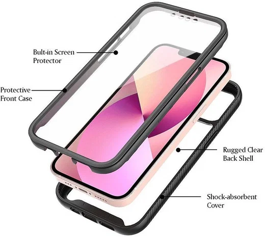 Apple iPhone 13 Mini Hoesje Full Protect 360° Cover Hybride Zwart afbeelding 10