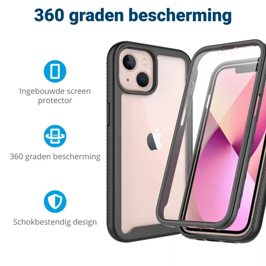 Apple iPhone 13 Mini Hoesje Full Protect 360° Cover Hybride Zwart afbeelding 4