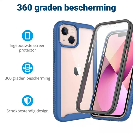 Apple iPhone 13 Hoesje Full Protect 360° Cover Hybride Blauw afbeelding 2