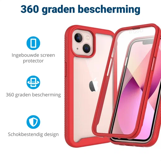 Apple iPhone 13 Hoesje Full Protect 360° Cover Hybride Rood afbeelding 2