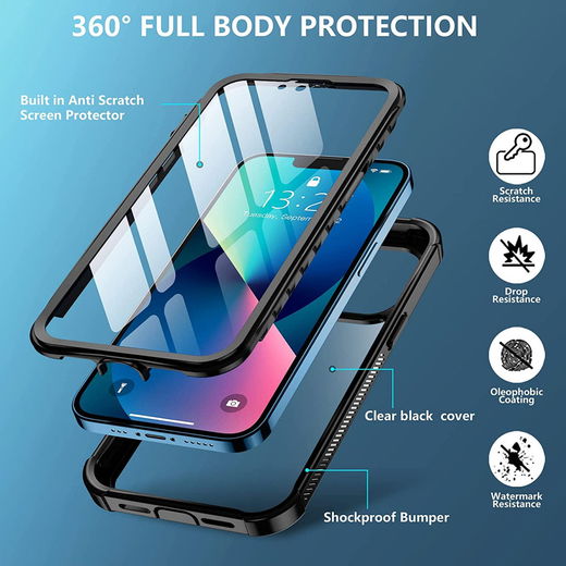 Apple iPhone 13 Pro Hoesje Full Protect 360° Cover Hybride Blauw afbeelding 12